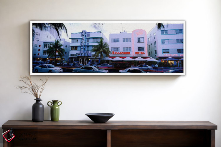 تابلو دکوراتیو Ocean Drive, Miami, Florida, USA,ترافیک جاده در مقابل ه… اثر پانورامیک ایمجز - D1W