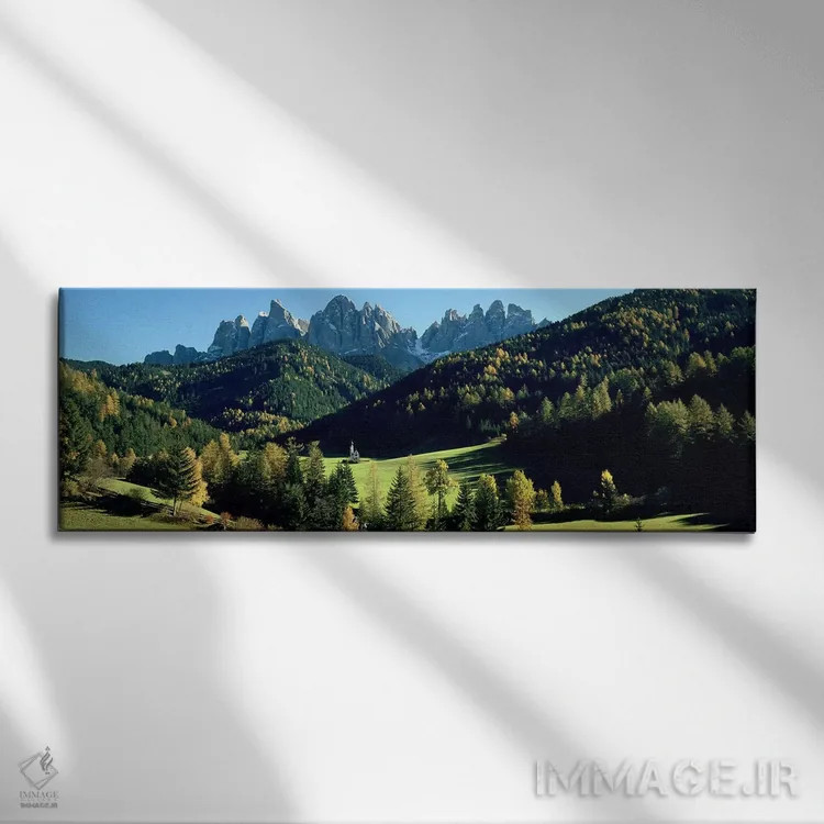 تابلو دکوراتیو Val di Funes, South Tyrol, Italy,نمای دور کلیسای سنت یو… اثر پانورامیک ایمجز - نمای روبهرو روی دیوار
