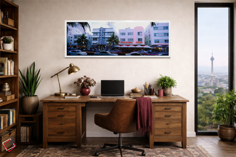 تابلو دکوراتیو Ocean Drive, Miami, Florida, USA,ترافیک جاده در مقابل ه… اثر پانورامیک ایمجز - D2W