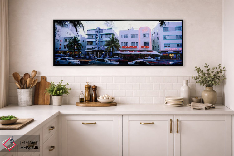 تابلو دکوراتیو Ocean Drive, Miami, Florida, USA,ترافیک جاده در مقابل ه… اثر پانورامیک ایمجز - D3B