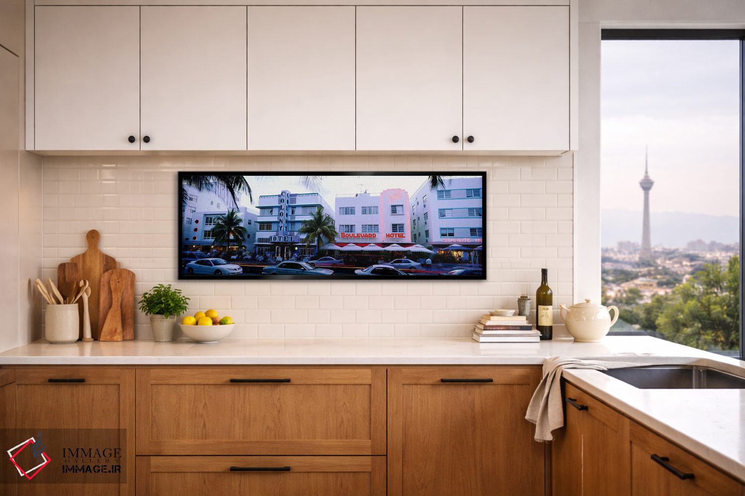 تابلو دکوراتیو Ocean Drive, Miami, Florida, USA,ترافیک جاده در مقابل ه… اثر پانورامیک ایمجز - D5B