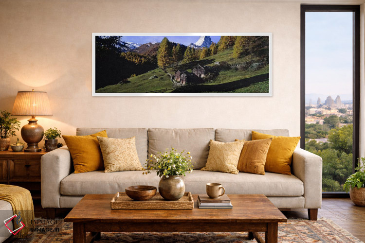تابلو دکوراتیو Valais, Switzerland,کابین های کنار کوه، وله، سوئیس اثر پانورامیک ایمجز - D4W