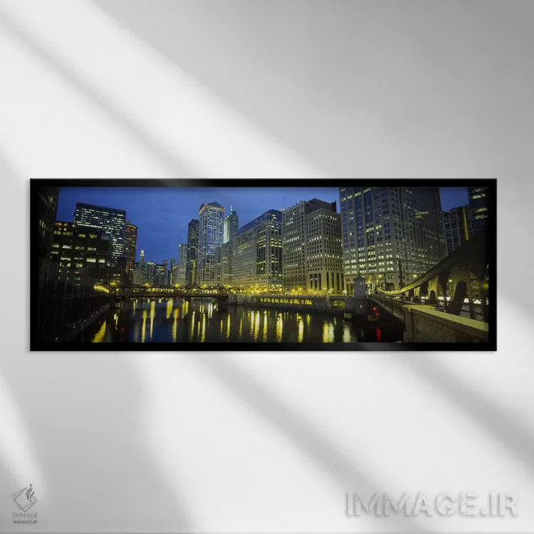 تابلو دکوراتیو Chicago River, Chicago, Illinois, USA,نمای زاویه پایین… اثر پانورامیک ایمجز - نمای قابدار مشکی