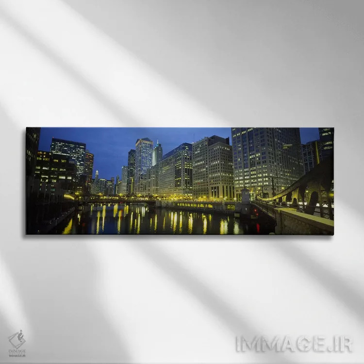 تابلو دکوراتیو Chicago River, Chicago, Illinois, USA,نمای زاویه پایین… اثر پانورامیک ایمجز - نمای روبهرو روی دیوار