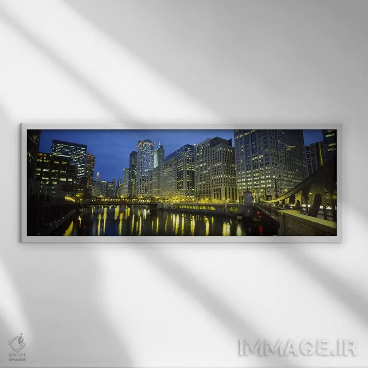 تابلو دکوراتیو Chicago River, Chicago, Illinois, USA,نمای زاویه پایین… اثر پانورامیک ایمجز - نمای قابدار سفید