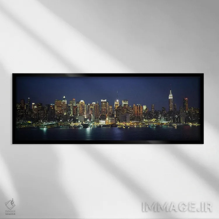 تابلو دکوراتیو Manhattan, New York City, New York, USA,خط افق شبانه، م… اثر پانورامیک ایمجز - نمای قابدار مشکی