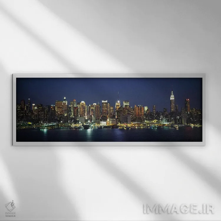 تابلو دکوراتیو Manhattan, New York City, New York, USA,خط افق شبانه، م… اثر پانورامیک ایمجز - نمای قابدار سفید