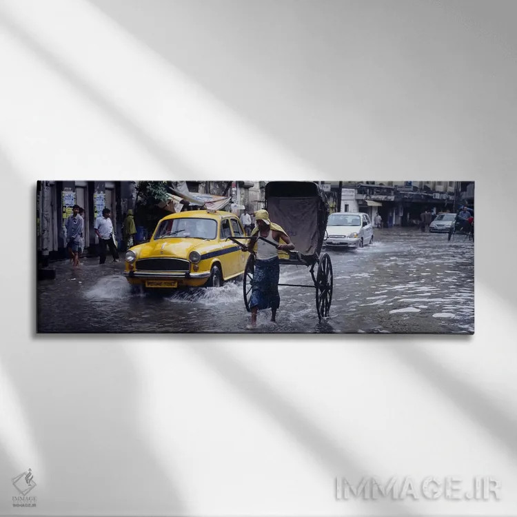 تابلو دکوراتیو Calcutta, West Bengal, India,رکشای کشیده شده در ترافیک… اثر پانورامیک ایمجز - نمای روبهرو روی دیوار