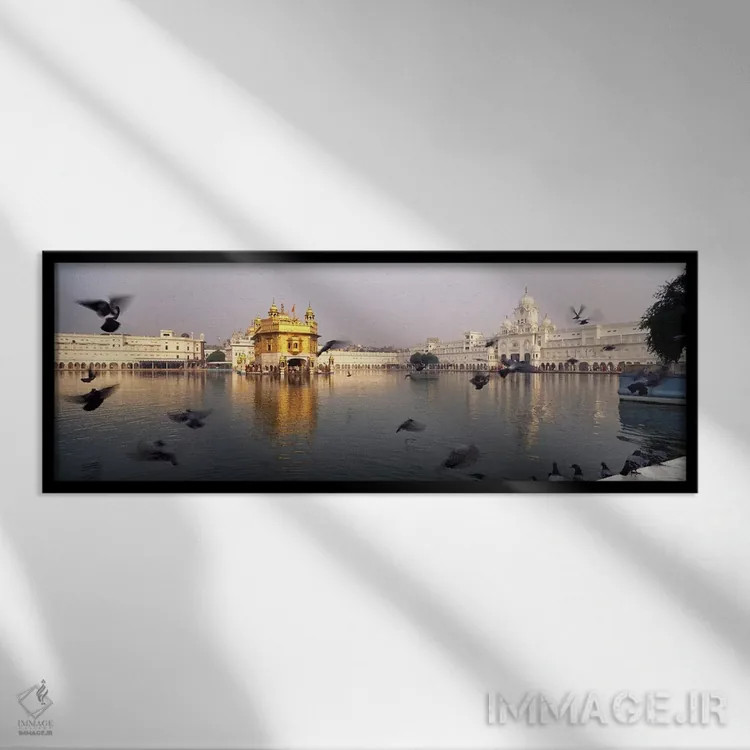 تابلو دکوراتیو Golden Temple, Amritsar, Punjab, India,انعکاس معبد در د… اثر پانورامیک ایمجز - نمای قابدار مشکی