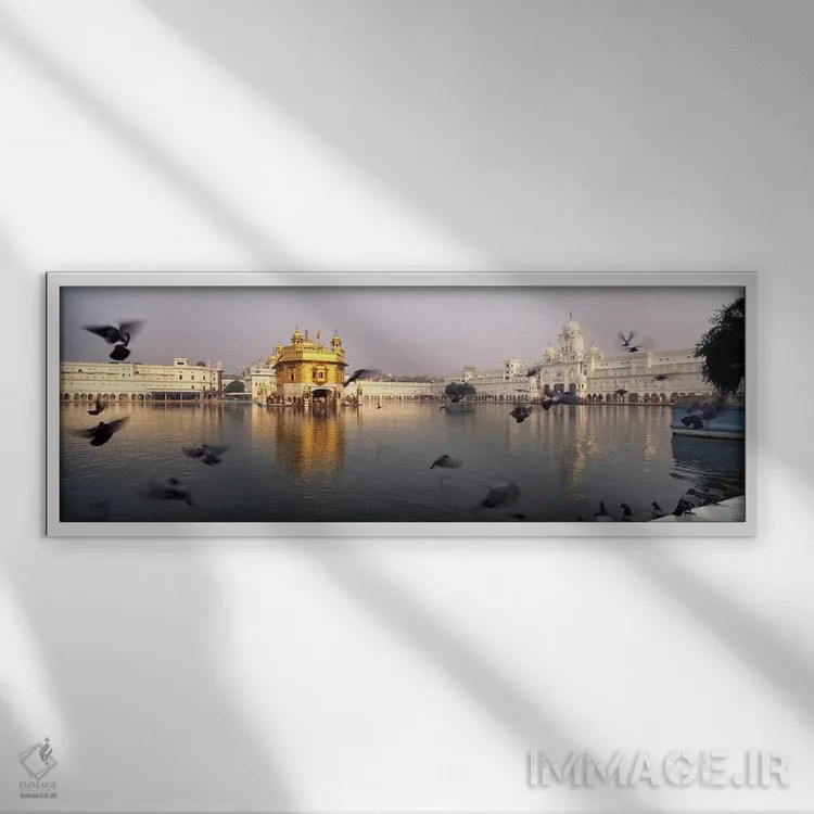 تابلو دکوراتیو Golden Temple, Amritsar, Punjab, India,انعکاس معبد در د… اثر پانورامیک ایمجز - نمای قابدار سفید