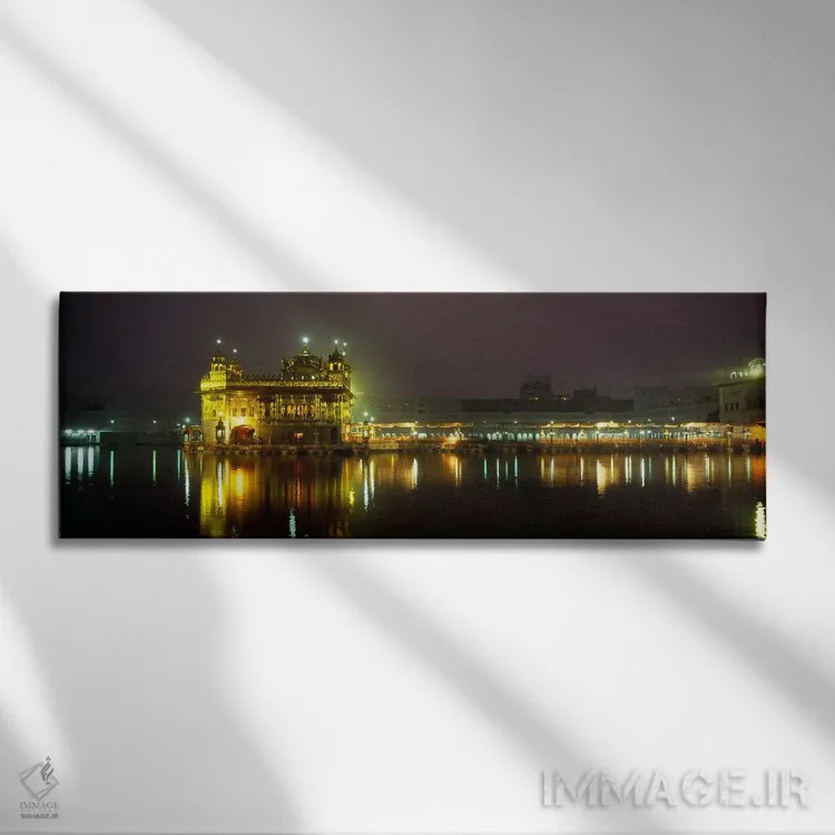 تابلو دکوراتیو Golden Temple, Amritsar, Punjab, India,معبد روشن در شب… اثر پانورامیک ایمجز - نمای روبهرو روی دیوار