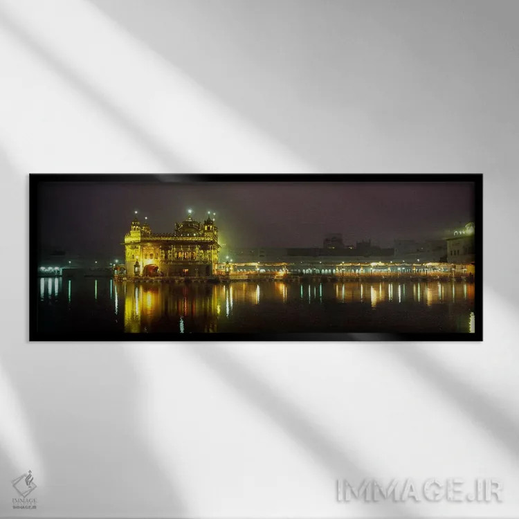 تابلو دکوراتیو Golden Temple, Amritsar, Punjab, India,معبد روشن در شب… اثر پانورامیک ایمجز - نمای قابدار مشکی