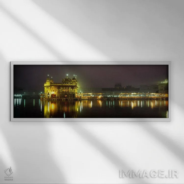 تابلو دکوراتیو Golden Temple, Amritsar, Punjab, India,معبد روشن در شب… اثر پانورامیک ایمجز - نمای قابدار سفید