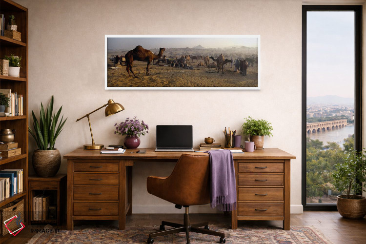 تابلو دکوراتیو Pushkar Camel Fair, Pushkar, Rajasthan, India,شترها در… اثر پانورامیک ایمجز - D1W