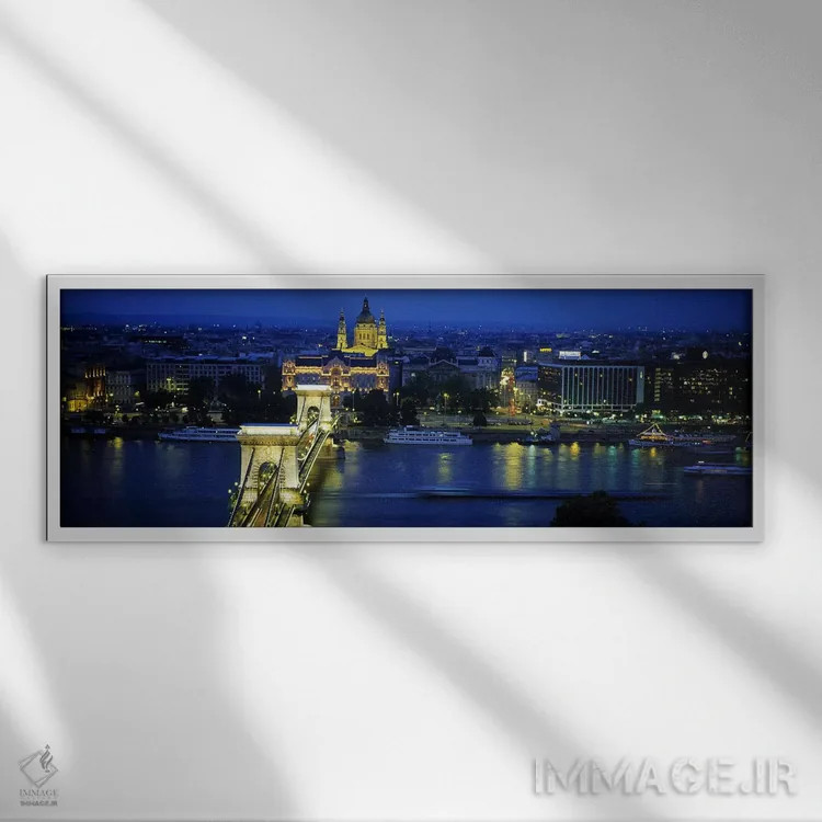 تابلو دکوراتیو Chain Bridge, Danube River, Budapest, Hungary,نمای بالا… اثر پانورامیک ایمجز - نمای قابدار سفید