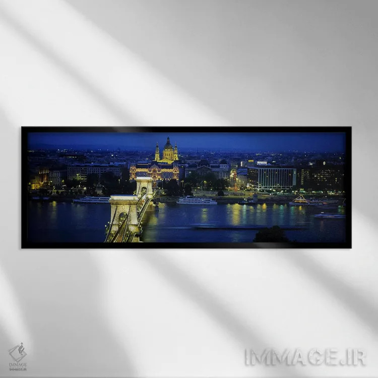 تابلو دکوراتیو Chain Bridge, Danube River, Budapest, Hungary,نمای بالا… اثر پانورامیک ایمجز - نمای قابدار مشکی