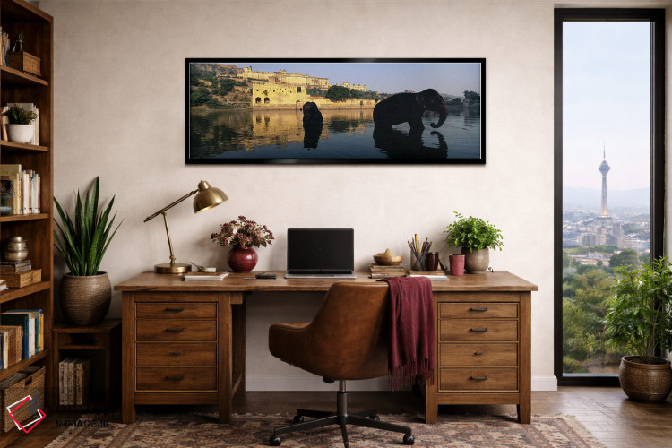 تابلو دکوراتیو Amber Fort, Jaipur, Rajasthan, India,سیلوئت دو فیل در ر… اثر پانورامیک ایمجز - D3B