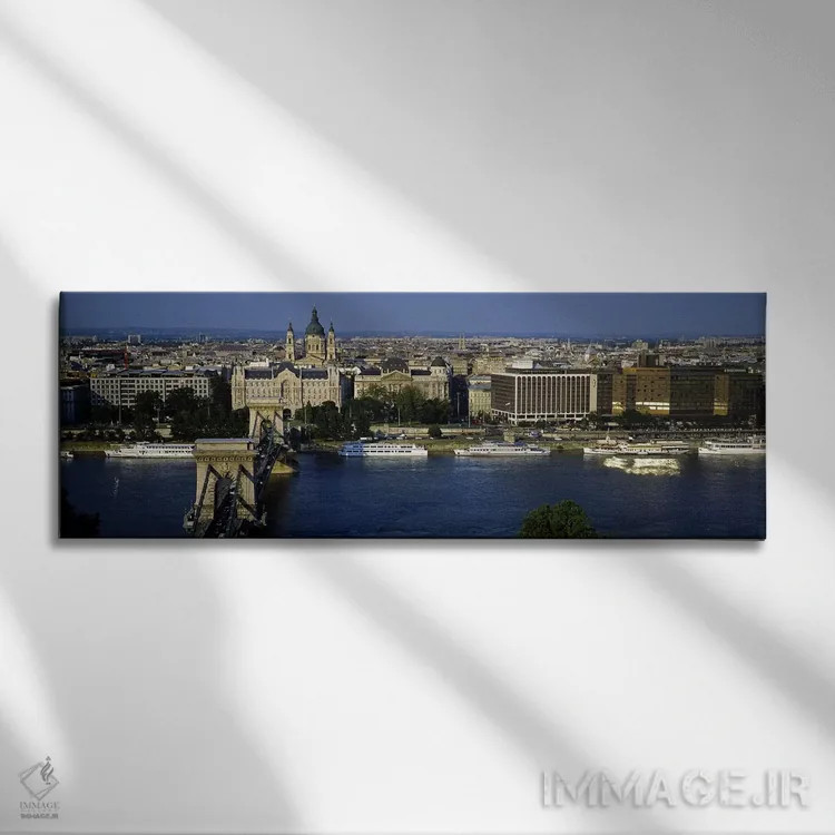 تابلو دکوراتیو Chain Bridge, Danube River, Budapest, Hungary,ساختمان ه… اثر پانورامیک ایمجز - نمای روبهرو روی دیوار