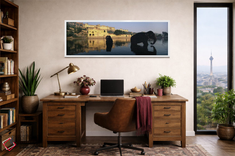 تابلو دکوراتیو Amber Fort, Jaipur, Rajasthan, India,سیلوئت دو فیل در ر… اثر پانورامیک ایمجز - D2W