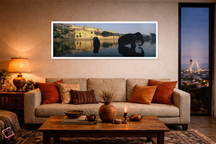 تابلو دکوراتیو Amber Fort, Jaipur, Rajasthan, India,سیلوئت دو فیل در ر… اثر پانورامیک ایمجز - D4W