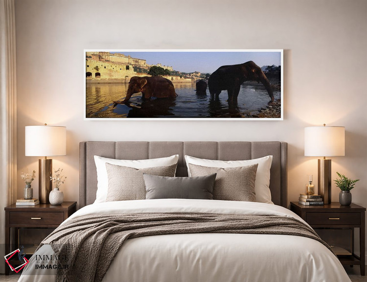 تابلو دکوراتیو Amber Fort, Jaipur, Rajasthan, India,سه فیل در رودخانه… اثر پانورامیک ایمجز - D3W