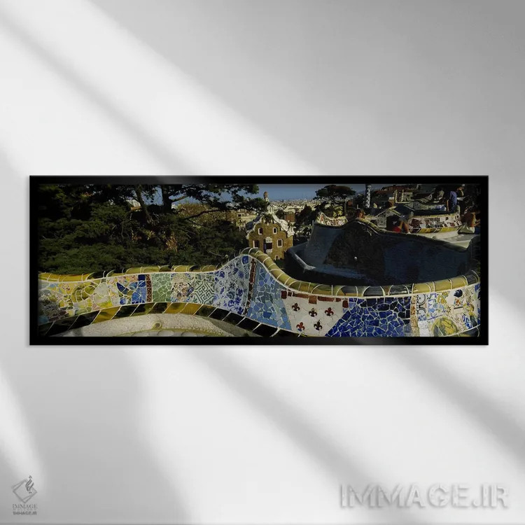 تابلو دکوراتیو Parc Guell, Barcelona, Catalonia, Spain,موزاییک آنتونی… اثر پانورامیک ایمجز - نمای قابدار مشکی
