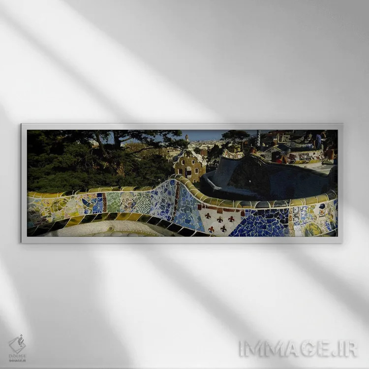 تابلو دکوراتیو Parc Guell, Barcelona, Catalonia, Spain,موزاییک آنتونی… اثر پانورامیک ایمجز - نمای قابدار سفید