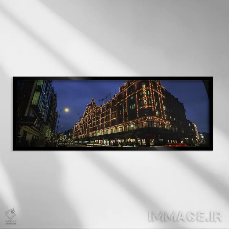 تابلو دکوراتیو Knightsbridge, London, England,فروشگاه هارودز در شب، نا… اثر پانورامیک ایمجز - نمای قابدار مشکی