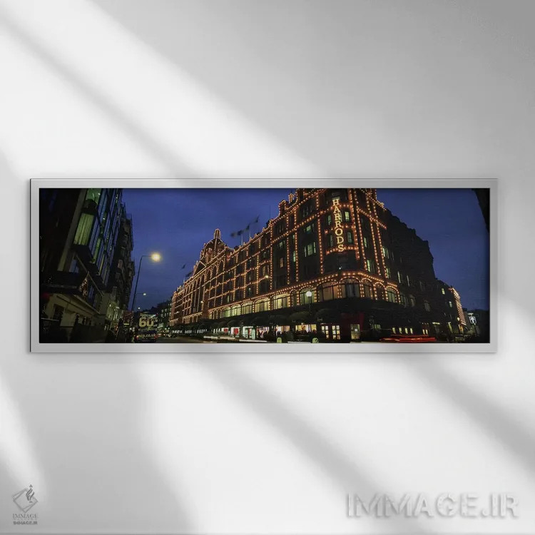 تابلو دکوراتیو Knightsbridge, London, England,فروشگاه هارودز در شب، نا… اثر پانورامیک ایمجز - نمای قابدار سفید