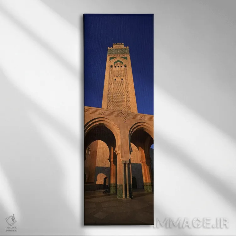 تابلو دکوراتیو Hassan II Mosque, Casablanca, Morocco,نمای پایین برج مس… اثر پانورامیک ایمجز - نمای روبهرو روی دیوار