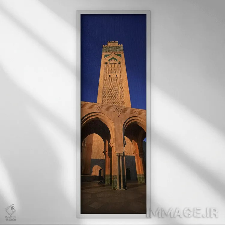 تابلو دکوراتیو Hassan II Mosque, Casablanca, Morocco,نمای پایین برج مس… اثر پانورامیک ایمجز - نمای قابدار سفید