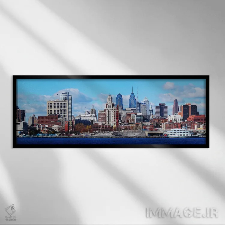 تابلو دکوراتیو Delaware River, Philadelphia, Pennsylvania, USA,نمای پا… اثر پانورامیک ایمجز - نمای قابدار مشکی