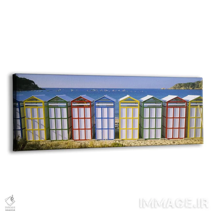 تابلو دکوراتیو Catalonia, Spain,کلبه های ساحلی رنگارنگ ردیفی، کاتالونی… اثر پانورامیک ایمجز - نمای پرسپکتیو محصول