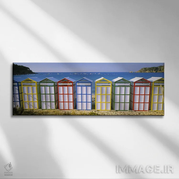 تابلو دکوراتیو Catalonia, Spain,کلبه های ساحلی رنگارنگ ردیفی، کاتالونی… اثر پانورامیک ایمجز - نمای روبهرو روی دیوار