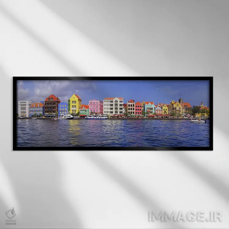 تابلو دکوراتیو Willemstad Harbour, Curacao, Lesser Antilles,ملک ساحلی… اثر پانورامیک ایمجز - نمای قابدار مشکی