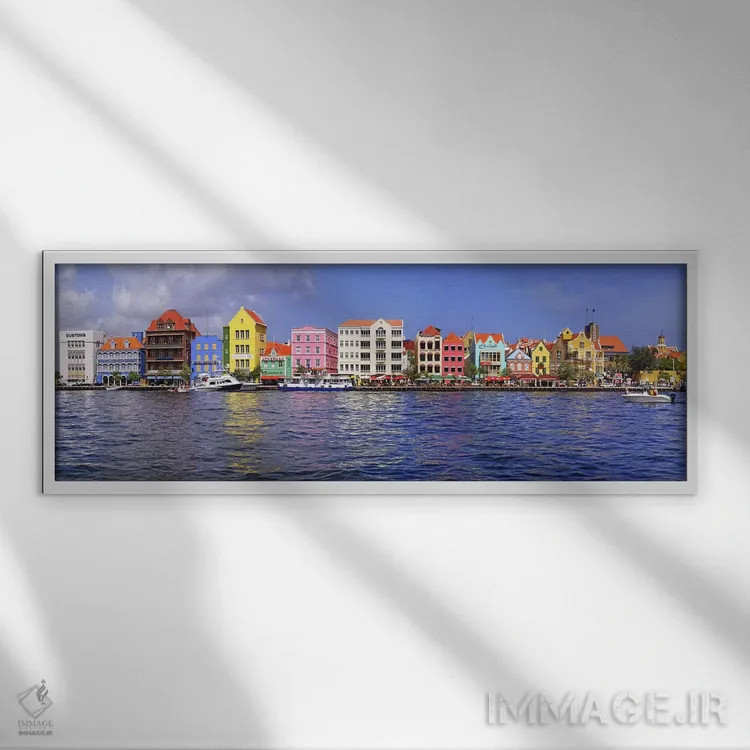 تابلو دکوراتیو Willemstad Harbour, Curacao, Lesser Antilles,ملک ساحلی… اثر پانورامیک ایمجز - نمای قابدار سفید