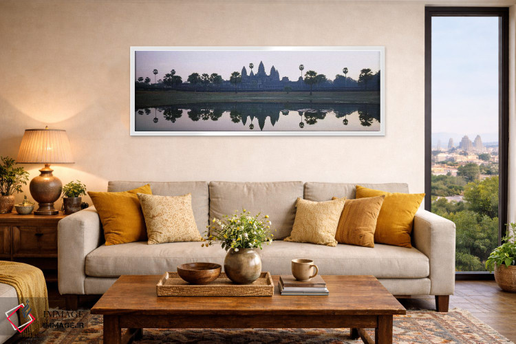 تابلو دکوراتیو Angkor Wat, Cambodia,انعکاس معابد و نخل ها در دریاچه، ا… اثر پانورامیک ایمجز - D4W