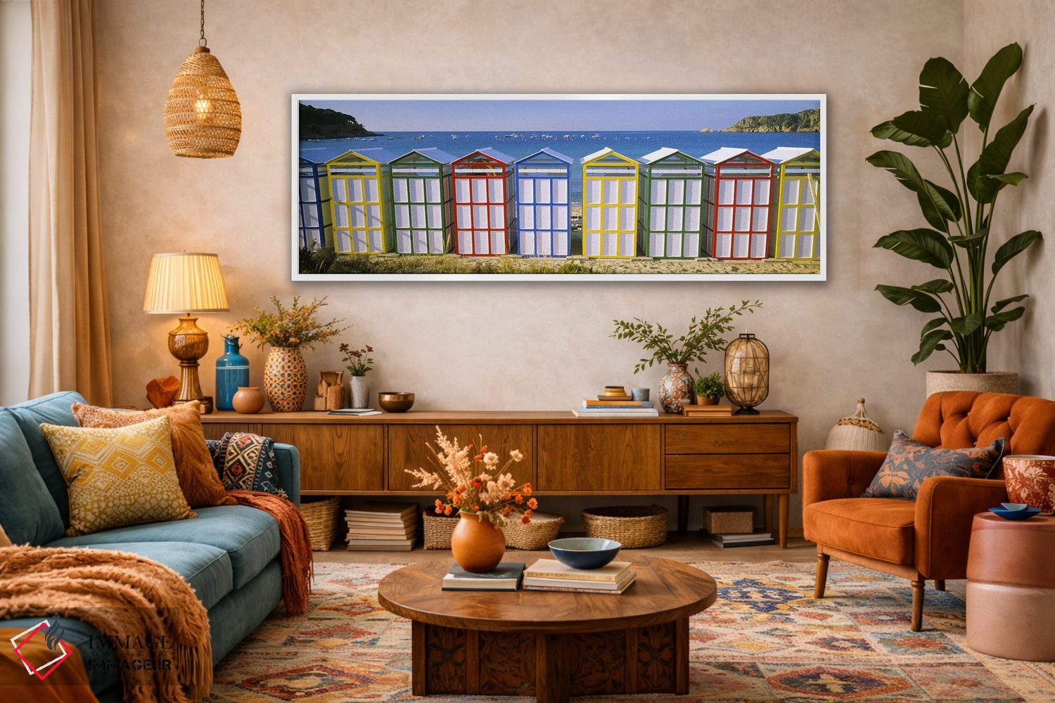 تابلو دکوراتیو Catalonia, Spain,کلبه های ساحلی رنگارنگ ردیفی، کاتالونی… اثر پانورامیک ایمجز - D2W