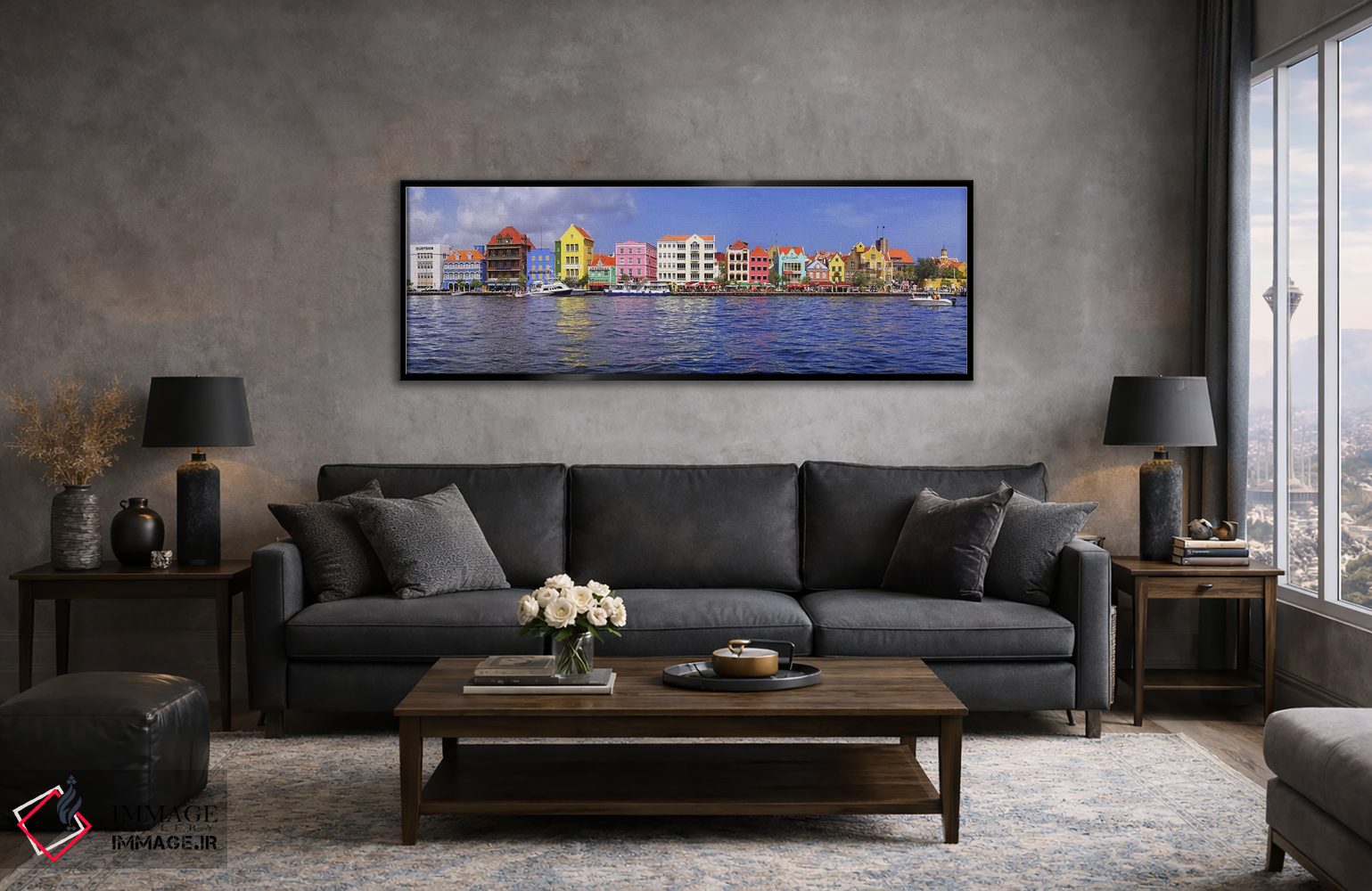 تابلو دکوراتیو Willemstad Harbour, Curacao, Lesser Antilles,ملک ساحلی… اثر پانورامیک ایمجز - D6B