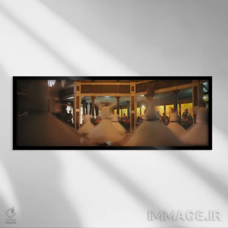 تابلو دکوراتیو Turkey,دراویش در حال رقص در یک مراسم، استانبول، ترکیه اثر پانورامیک ایمجز - نمای قابدار مشکی