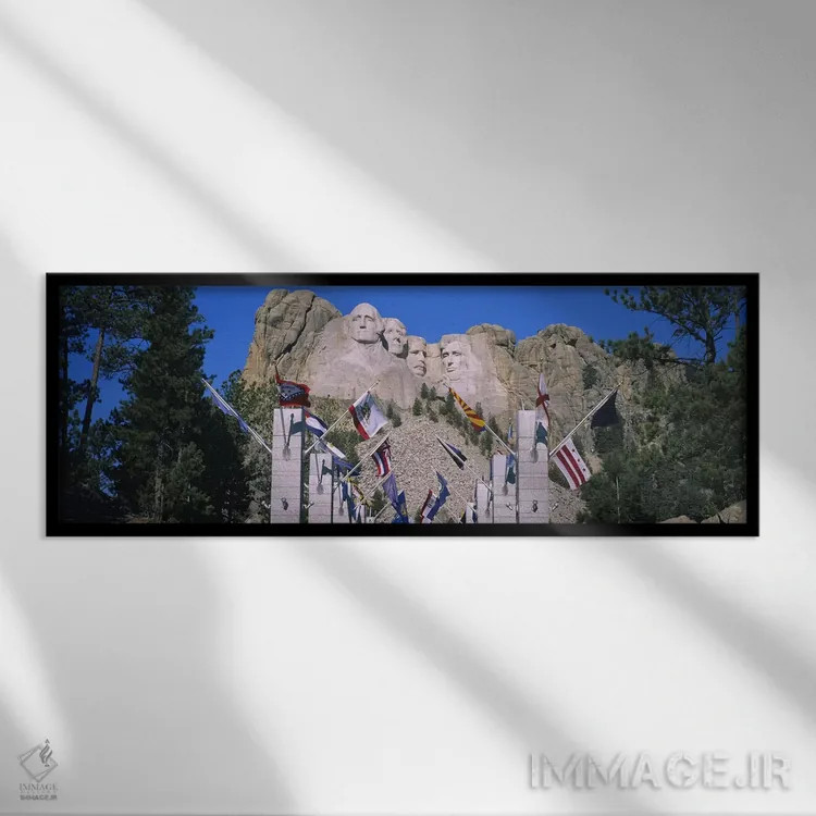 تابلو دکوراتیو South Dakota, USA,یادبود ملی کوه راش مور و خیابان پرچم… اثر پانورامیک ایمجز - نمای قابدار مشکی