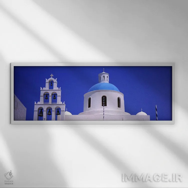 تابلو دکوراتیو Santorini, Greece,نمای از قسمت بالایی یک کلیسا، اویا، س… اثر پانورامیک ایمجز - نمای قابدار سفید