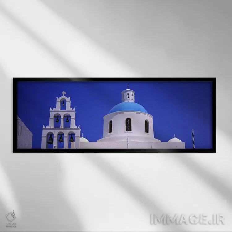 تابلو دکوراتیو Santorini, Greece,نمای از قسمت بالایی یک کلیسا، اویا، س… اثر پانورامیک ایمجز - نمای قابدار مشکی