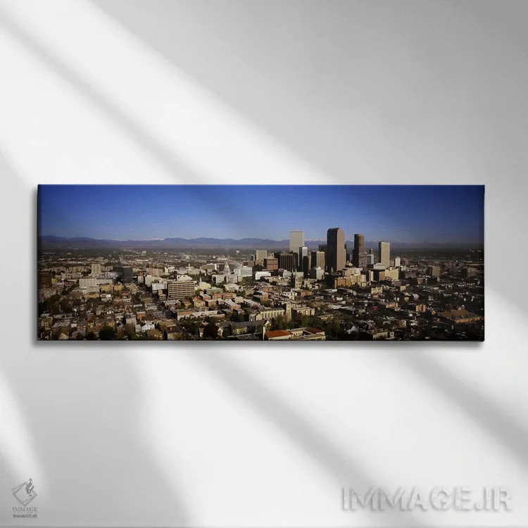 تابلو دکوراتیو Colorado, USA,آسمان خراش ها در یک شهر، دنور، کلرادو، آم… اثر پانورامیک ایمجز - نمای روبهرو روی دیوار