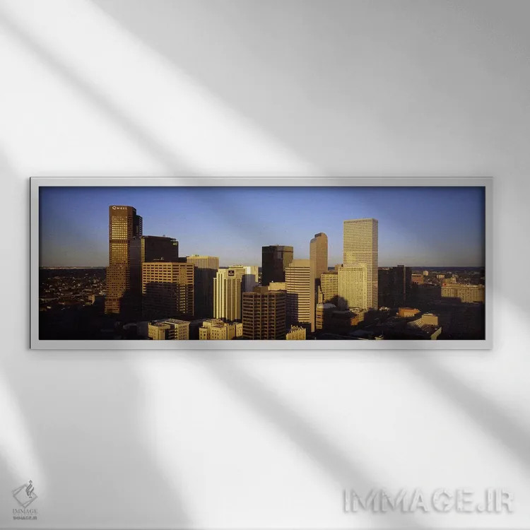 تابلو دکوراتیو Colorado, USA,آسمان خراش ها در یک شهر، دنور، کلرادو، آم… اثر پانورامیک ایمجز - نمای قابدار سفید