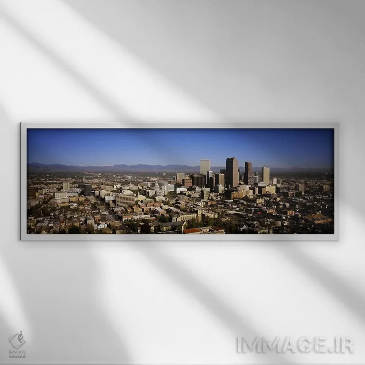 تابلو دکوراتیو Colorado, USA,آسمان خراش ها در یک شهر، دنور، کلرادو، آم… اثر پانورامیک ایمجز - نمای قابدار سفید