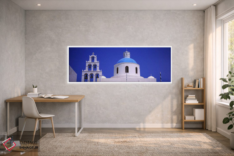 تابلو دکوراتیو Santorini, Greece,نمای از قسمت بالایی یک کلیسا، اویا، س… اثر پانورامیک ایمجز - D1W