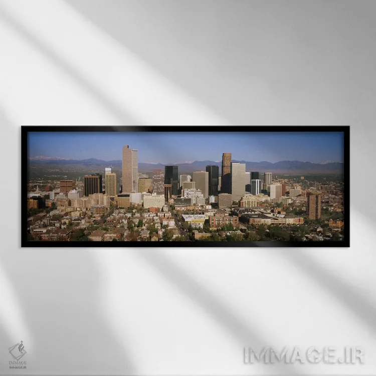 تابلو دکوراتیو Denver, Colorado, USA,آسمان خراش ها در یک شهر، دنور، کل… اثر پانورامیک ایمجز - نمای قابدار مشکی