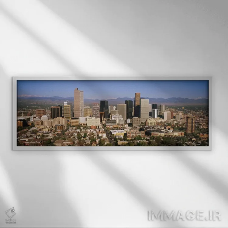 تابلو دکوراتیو Denver, Colorado, USA,آسمان خراش ها در یک شهر، دنور، کل… اثر پانورامیک ایمجز - نمای قابدار سفید