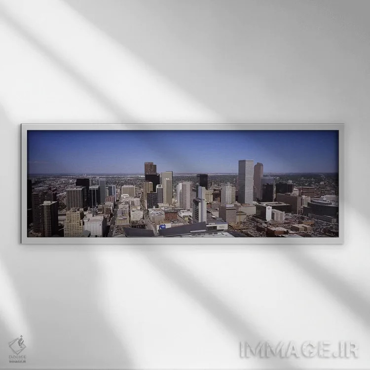 تابلو دکوراتیو Colorado, USA,آسمان خراش ها در یک شهر، دنور، کلرادو، آم… اثر پانورامیک ایمجز - نمای قابدار سفید